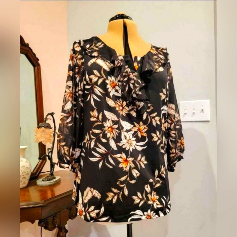NWT 2X Sheer Sleeved Ruffly Blouse - Picture 6 of 9